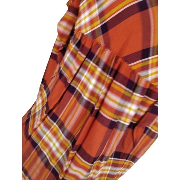 Time and Tru Womens XXL Orange and Yellow Plaid Ruffle Sleeveless Blouse - Picture 12 of 13